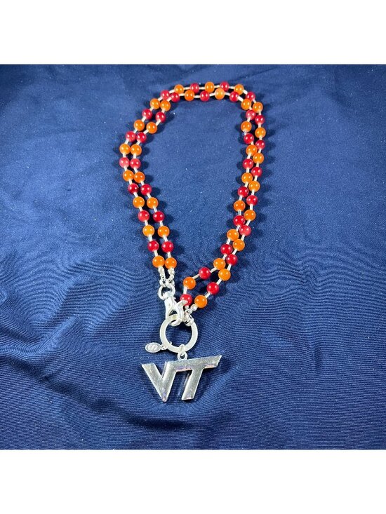 Jewelry - Virginia Tech Beaded Necklace With Double Strands & Silver VT Pendant Orange & M